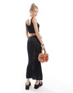 crochet crop top & maxi skirt set in black