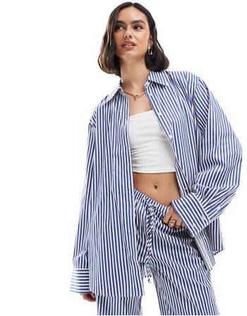 oversized shirt co-ord in blue stripe