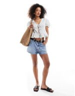 tie front puff sve top in stripe