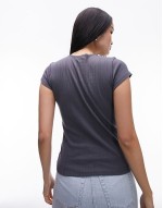 lace pointelle tee in slate