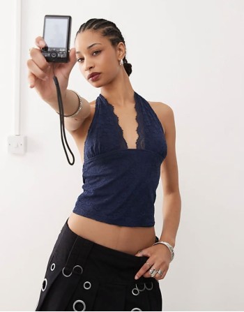 matua lace halter top in navy