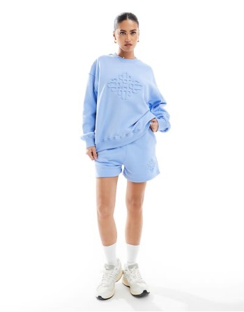 co-ord embossed shorts in light blue