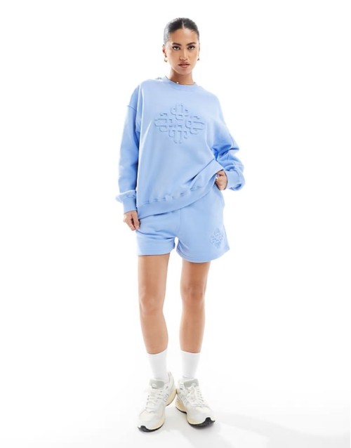 co-ord embossed shorts in light blue