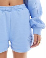 co-ord embossed shorts in light blue