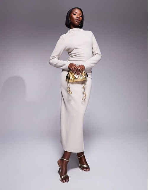 cosy ruched midi dress in beige