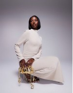 cosy ruched midi dress in beige