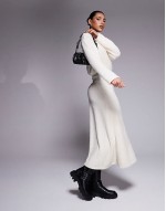 fluffy long sve blouson midi dress in cream