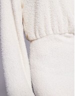 fluffy long sve blouson midi dress in cream