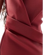 soft manipulated square neck cami midi dress with wrap skirt in dark red