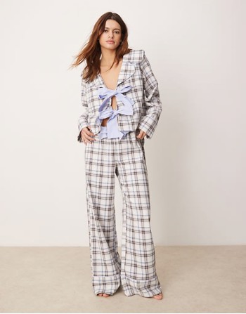 brushed pyjama mix and match set in blue check