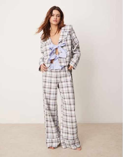 brushed pyjama mix and match set in blue check