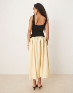 contrast  poplin mix square neck maxi dress in buttermilk