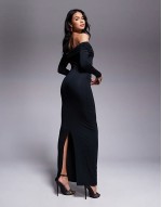 365 ruched off the shoulder maxi dress in black