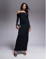 365 ruched off the shoulder maxi dress in black