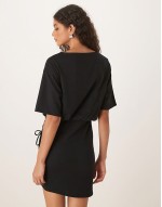 slouchy T-shirt mini dress with ruched detail in black