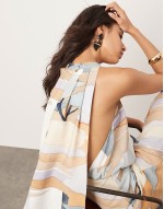 halterneck back detail maxi dress with full skirt in abstract print