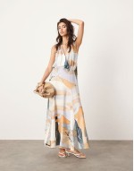 halterneck back detail maxi dress with full skirt in abstract print