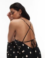 maxi cami slip dress with low back in mono polka spot print