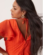 Curve flutter sve ruched maxi dress with hi low hem in spicy red