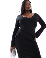 crossover knit dress in black