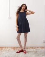 sheba baby cord mini shift dress in ink blue
