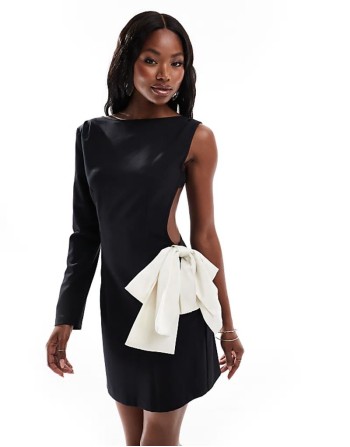 one sve contrast bow detail mini dress in black