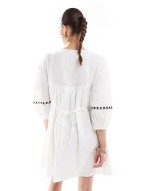 embroidered smock mini dress in white