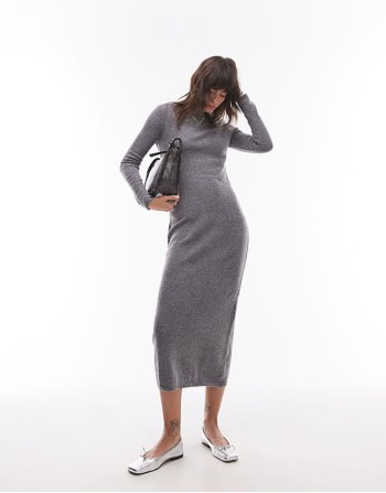 boat neck light weight midi dress in grey