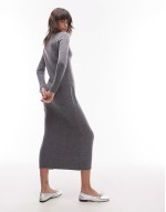 boat neck light weight midi dress in grey