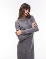 boat neck light weight midi dress in grey