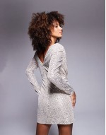 blazer style wrap mini dress in silver
