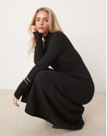 high neck a-line midaxi dress in black