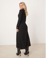 high neck a-line midaxi dress in black