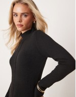 high neck a-line midaxi dress in black