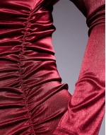 long sve ruched satin midi dress in wine
