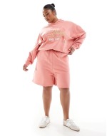 exclusive logo graphic hoodie and short co-ord in peach